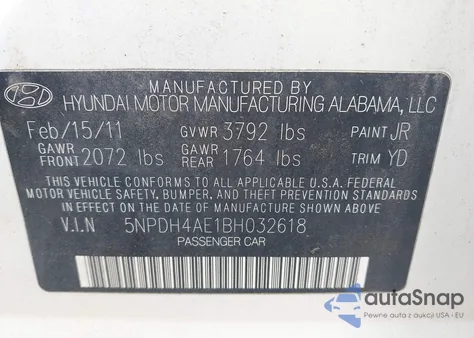 2011 Hyundai Elantra Gls z USA, uszkodzony, nr VIN 5NPDH4AE1BH032618